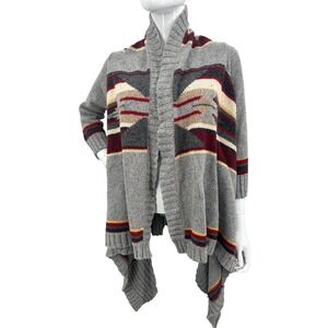 Vintage Y2K Waterfall Cardigan Aztec Western Gray Cotton Hollister Size M L